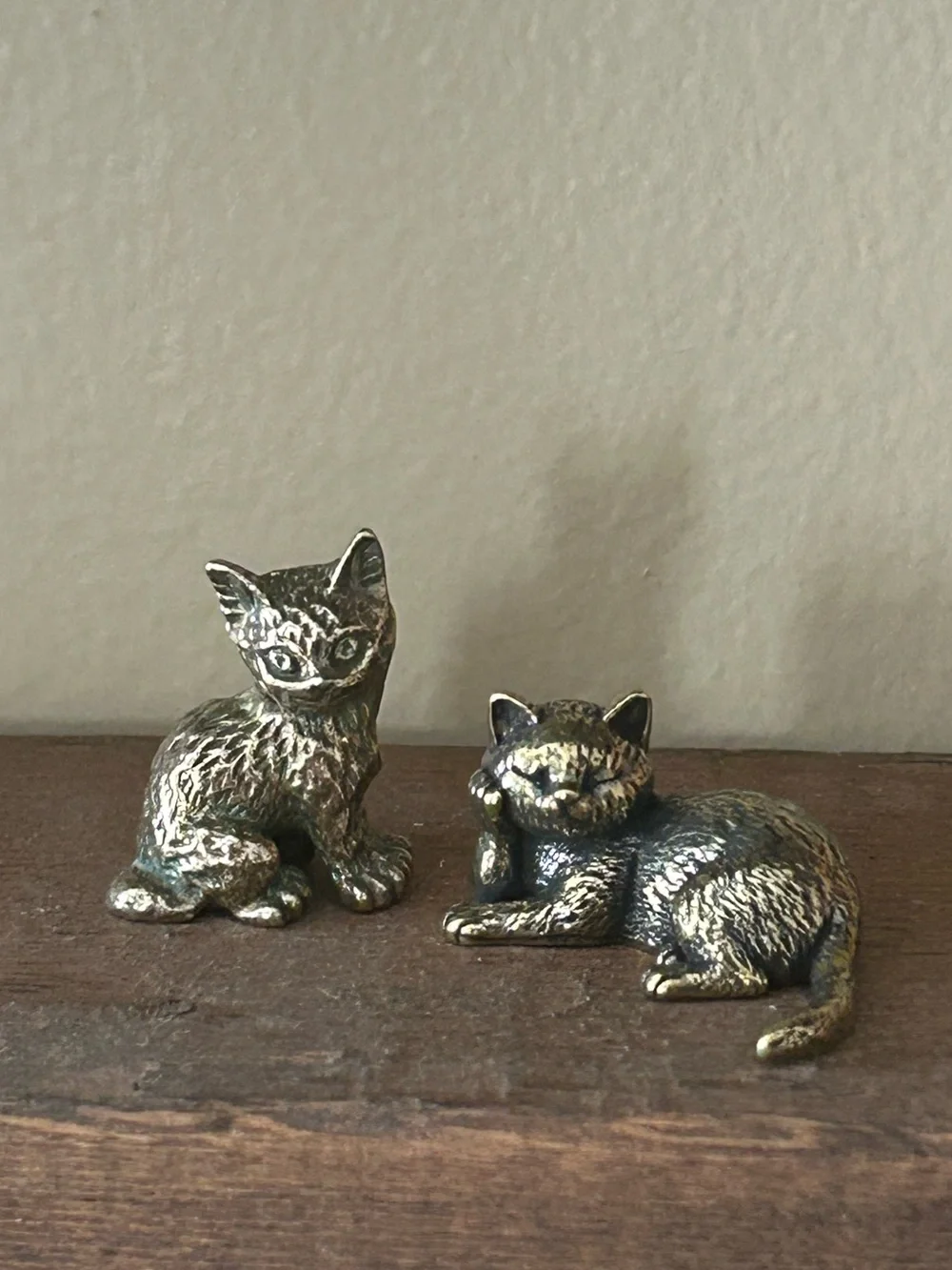 Vintage Miniature Solid Brass Cat Figurines
